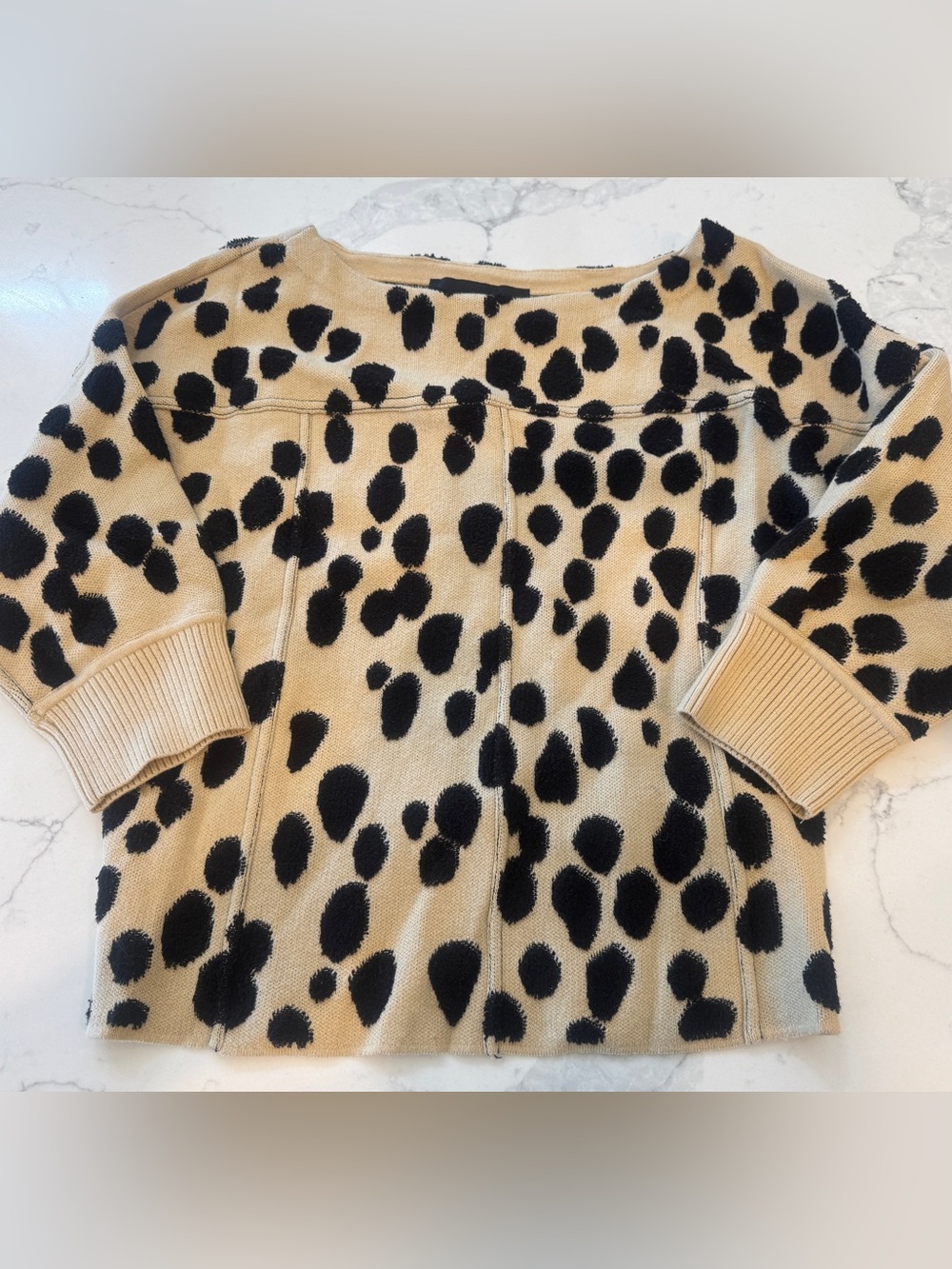 White House Black Market Beige and Black Leopard Knit Sweater